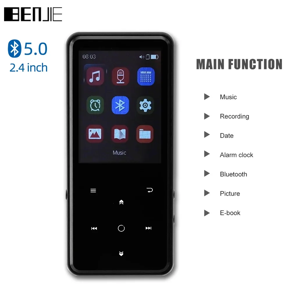 Joueurs BENJIE K11 HiFi Music MP3 Player avec Bluetooth 5.0 Métal Mini Portable Walkman Touch Button Player avec enregistrement FM EBook