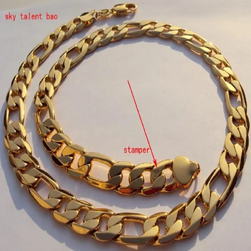 Nya män tung 12mm stämpel 24k Real Yellow Solid Gold GF Autentic Finish Miami Cuban Link Chain Necklace256f