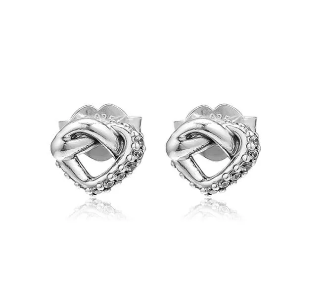 Autentico argento sterling S925 donne gioielli fai da te orecchini da donna cuori annodati orecchini con cristalli trasparenti per le donne regalo di nozze J5301249