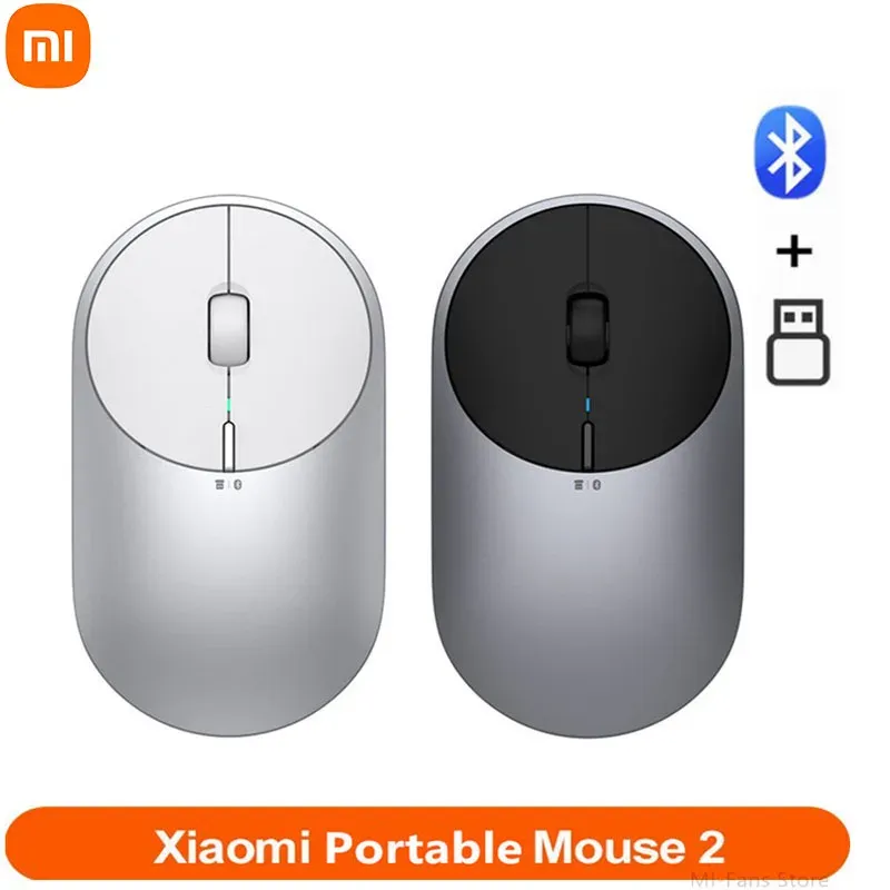 Мыши Новейшая портативная мышь Xiaomi Mi 2 4DPI 4000 2400 1800 1200 Bluetooth-совместимая RF2.4 Алюминий Металл ABS Windows 10 Android