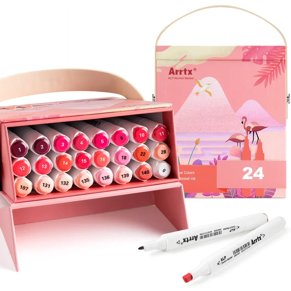 علامات Arrtx ALP Art Marker Pen 24 Red Colors Art Markers Doubletip Sketch Markers Eval Covent Coval Tones Supplies