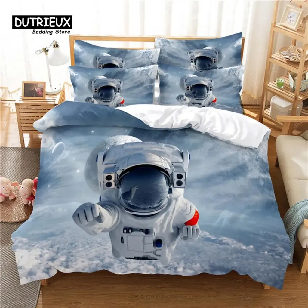 Conjunto de roupas de cama de astronauta, 3pcs conjunto de capa de edredão, capa de edredão respirável confortável e confortável, para decoração de hóspedes do quarto cortinas puras