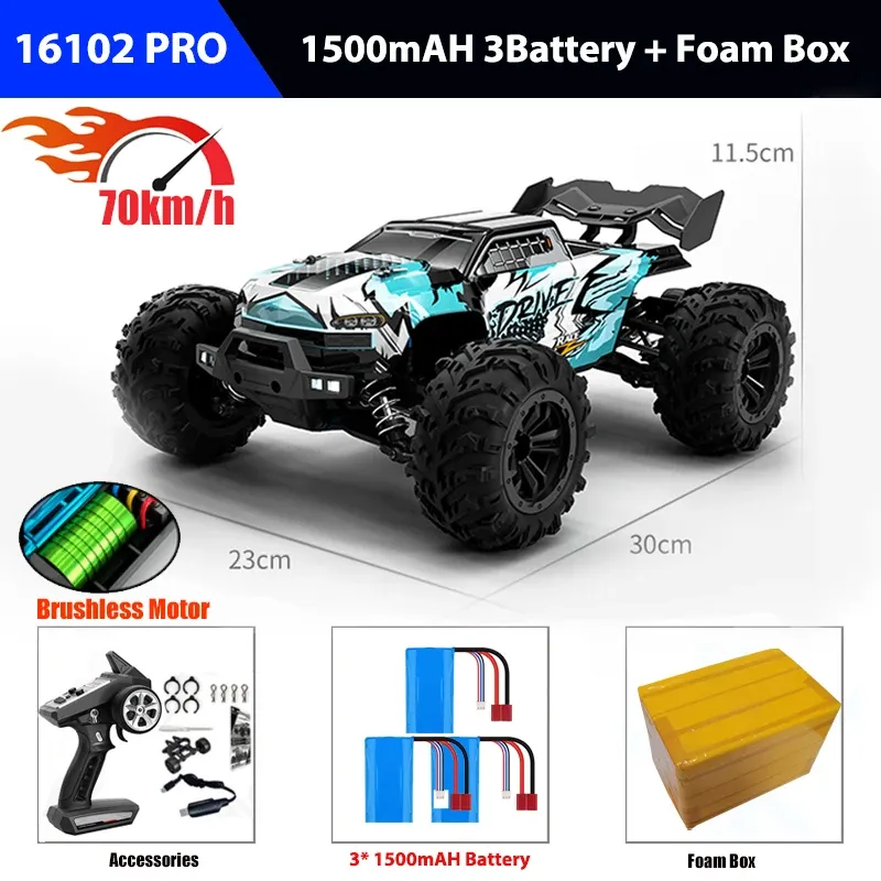 Cars 1/16 RC Car 4x4 Remote Control Cart 16101PRO/16102PRO Brushless 70KM/H 2.4G Electric High Speed OffRoad Drift Toys for Children