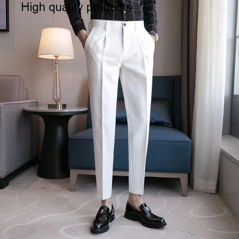 Men's Suits 2024 Mens Slim Fit Business Dress Pants For Suit Ankle Length Summer Formal Trousers Black White Gray