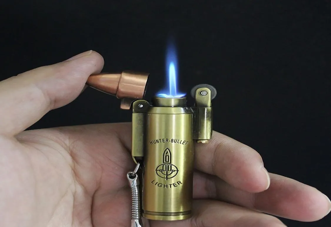 Novel Cigarette Lighter Bullet Shape Butane Gas Windproof Jet Torch Flame Grinding Wheel Cigar Lighter Keychain Pendant1284191