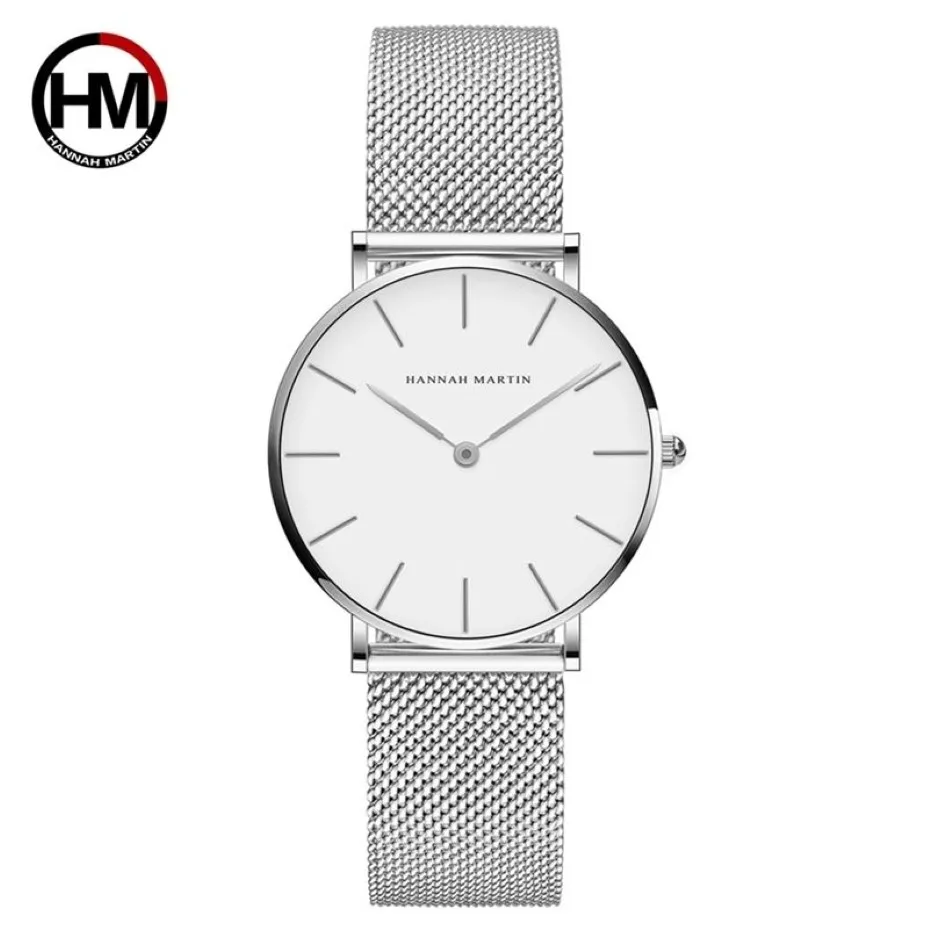 Hannah Martin Quartz robe de poignet femmes montres Bracelet en argent dames montre en acier inoxydable horloge décontractée montre étanche femmes 21305c