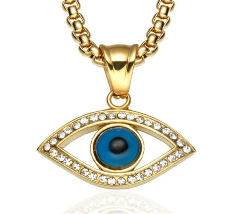 Collier maléfique en acier inoxydable incrusté de cristal, pendentif oeil bleu de dinde, bonne chance, chaîne de 60cm, 8656061