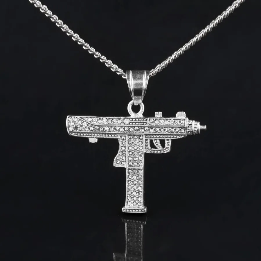 Hip Hop Gun Pendant Necklace For Men Women Iced Out Cz Pendant Cuban Chain Drop 283k