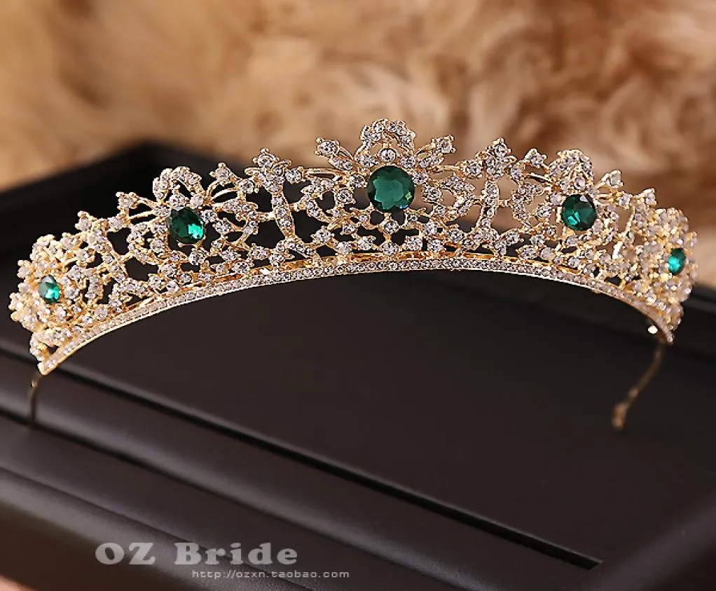 New Flaw Green Strass Corona dorata Tiara nuziale Corona femminile Accessori per capelli da sposa Y190513026341384