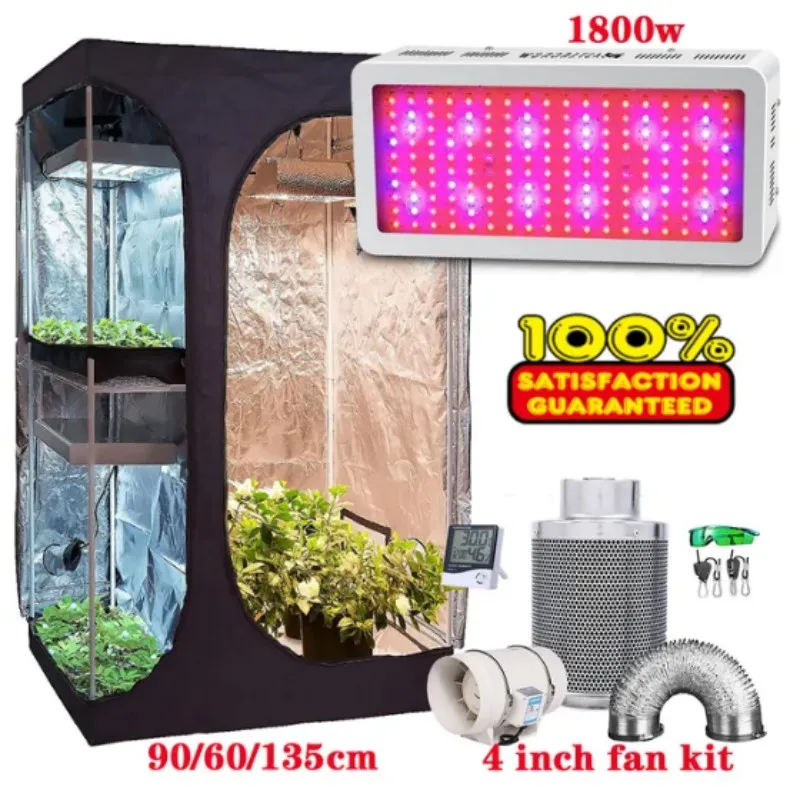 Polyester Film Grow Tent Kit – 1000W LED Light + 4"/6" Carbon Filter – Complete Hydroponic System – Lowest Price