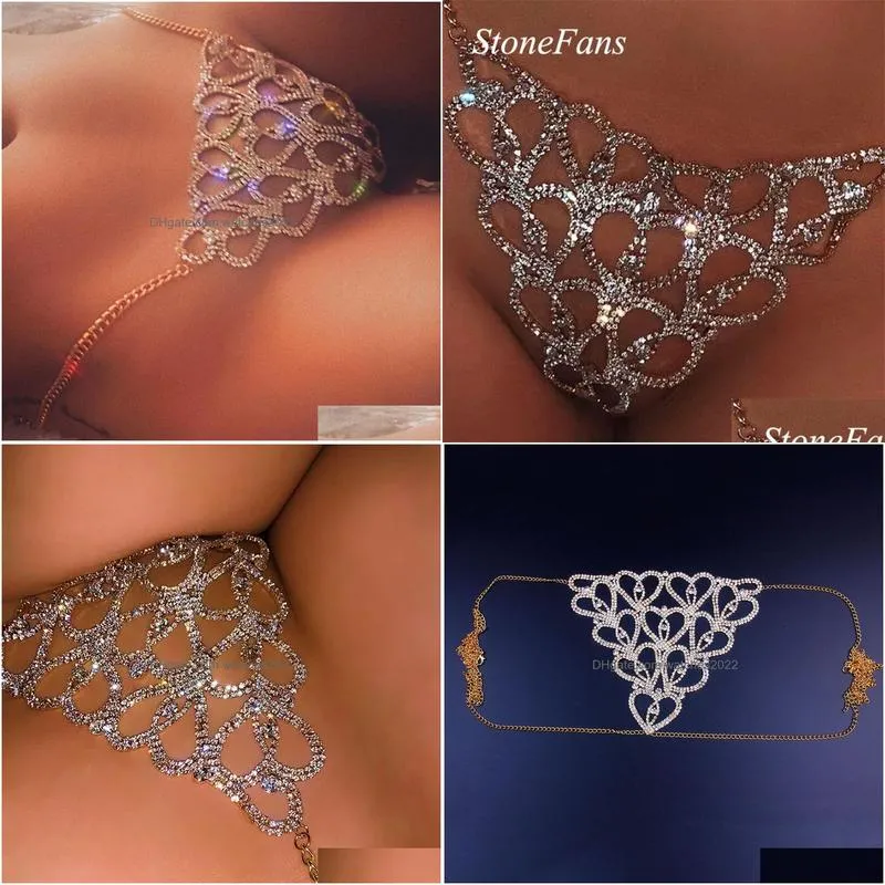 Andra Stonefans Y Body Chain Thong Bikini Jewelry for Women Heart Luxury Crystal Underwear Belly Midje 221008 Drop Delivery DHQY00