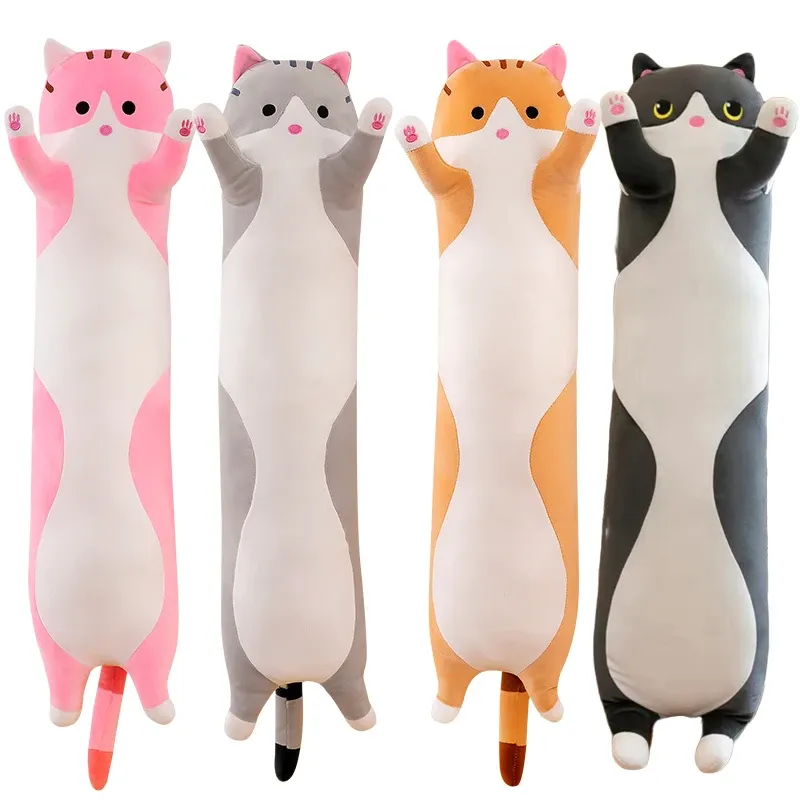 Cushions 19.5in Cute 50cm Cat Plush Toy Long Pink Brown Grey Sleeping Cats Leg Pillow Squishy Little Animal Doll Appeasing Plushie Gift