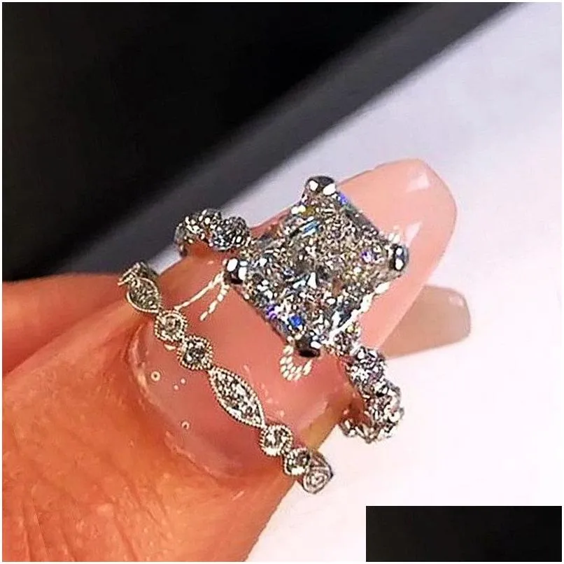 Smycken choucong varumärke bröllopsringar lyxiga smycken 925 sterling sier prinsessan klippte vit topas cz diamant ädelstenar party kvinnor engagera dh8m9