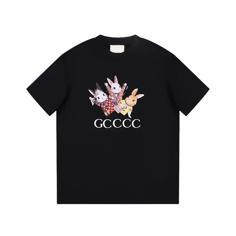 T-shirt GGity Fashion di design a maniche corte con stampa di tre simpatici coniglietti T-shirt in puro cotone di tendenza per uomo e donna primavera estate