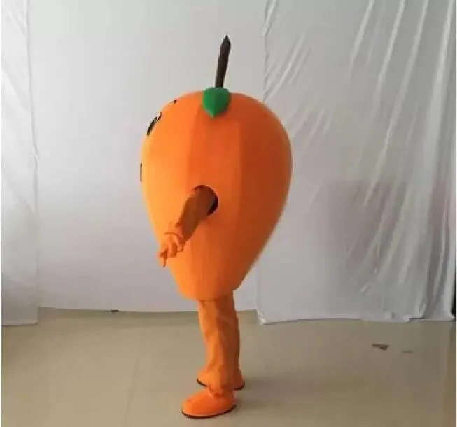 2024 Fabriksförsäljning Mascot Tasty Orange Loquat Mascot Costume Carcher Character Mascotte Green Leaves Brown Stipe Apparel