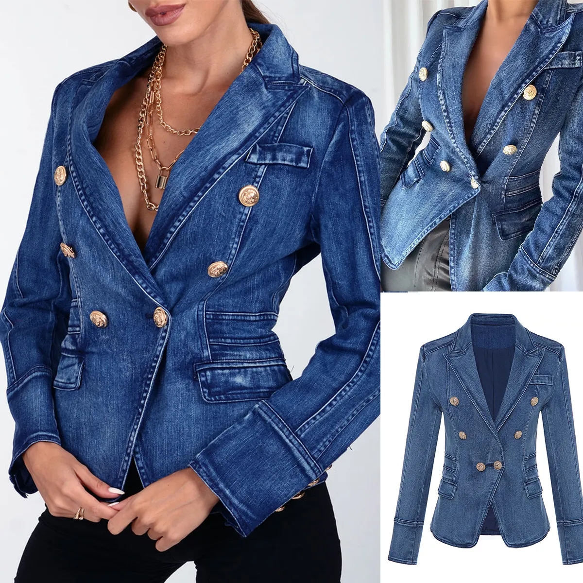 Abito da donna in denim blu Custom Made Slim Fit doppio petto Sfilata di moda Giacca da donna Blazer Guest Wear One Piece