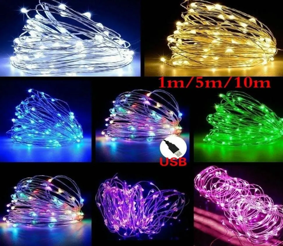 1M 5M 10M LED String Fairy Lights USB Filo di rame Festival di nozze Decorazione festa di Natale Luce Illuminazione esterna impermeabile7840132