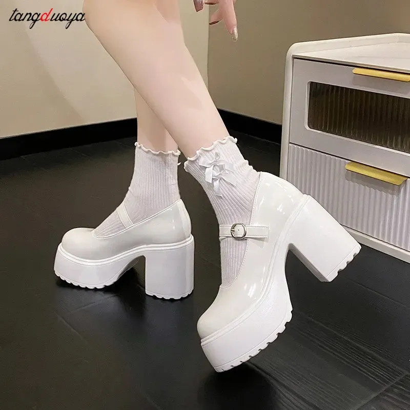 Schuhe Weiße Plateau-Absätze Damen Mary Jane-Schuhe Vintage-Mädchen-High-Heel-Plattform-Lolita-Schuhe im japanischen Stil College-Studentenschuhe