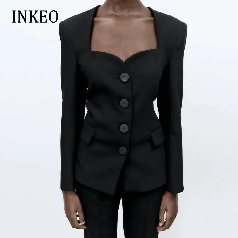 Élégant Slim Blazer veste femmes noir est Sexy femme décolleté en coeur manteau bureau dame costume coréen INKEO 2O361240228