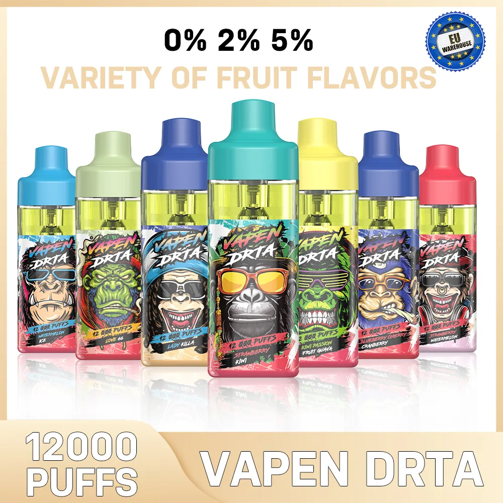 オリジナルのVapen Drta Tornado Vapes Puff12k使い捨てベイプペンメッシュコイル12000パフ補充ポッドe Zigarette Airflow RGB LEDおよびバッテリー電源インジケーターライトシーシャ