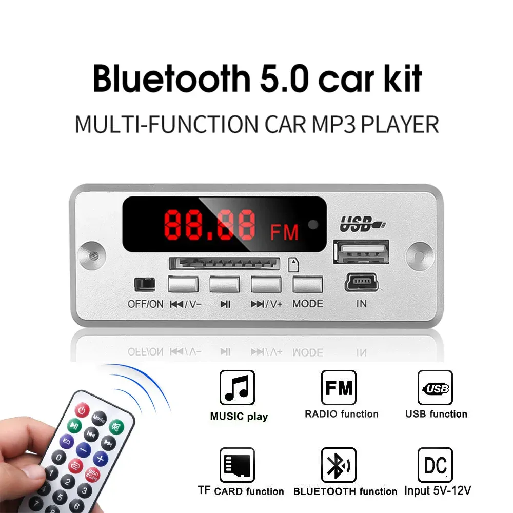 Spelare Bluetooth V5.0 MP3 Stereo Decoding Board Module Wireless USB Mp3 Player TF Card Slot / USB / FM / Remote for Car Speaker Phone Telefon