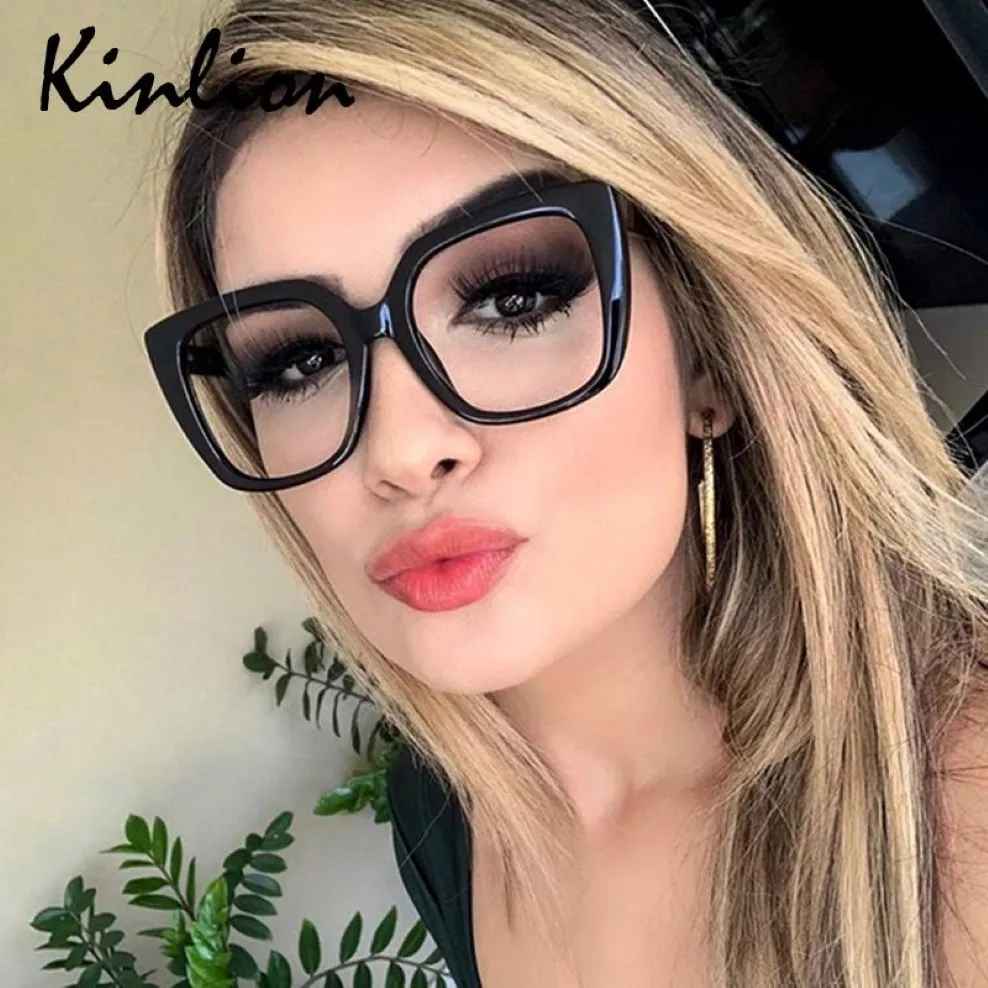 Kinlion Retro Women Glasses Frame Square Big Frame -glasögon för män Transparent vårben Läser Recept Glasögon3054