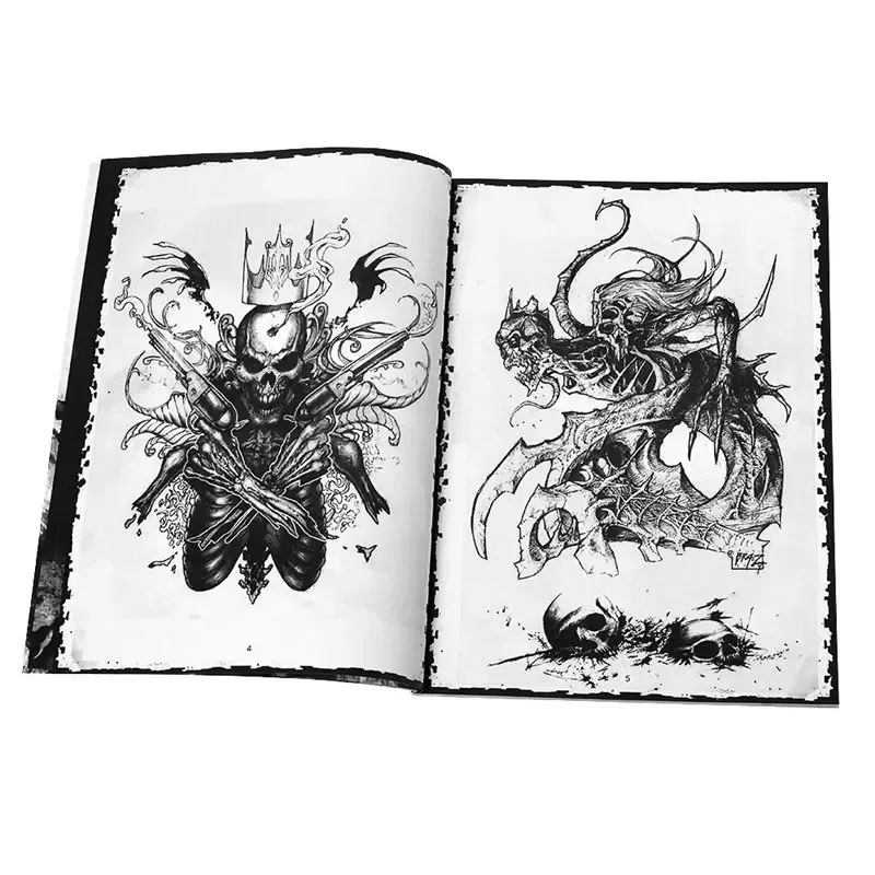 acessórios JimKing Tattoo Sketchbook para tatuadores profissionais e estudantes série de manuscritos de tatuagem de caveira preto e branco prático