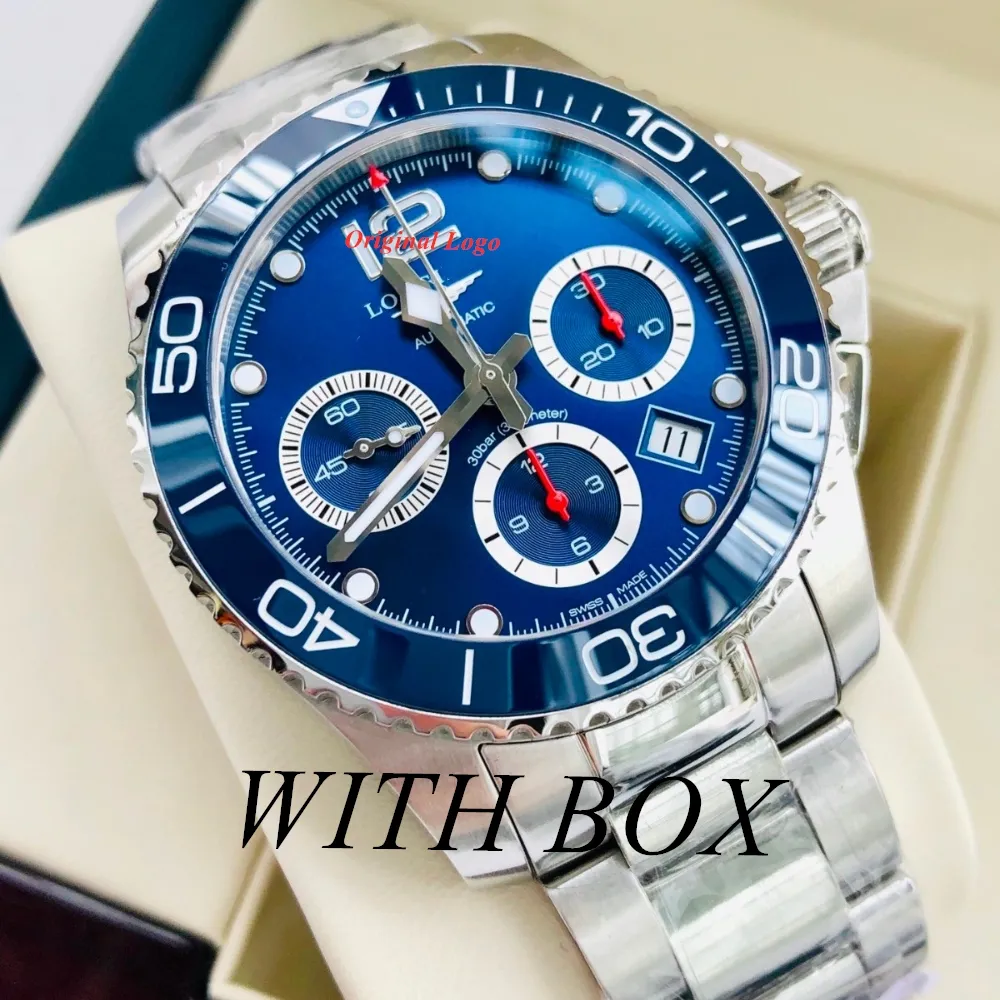 Hot Sale Montre Original Conquest Watch Men Movement Designer Watches Chronograph 41mm rostfritt stål Blue Dial Wristwatches Luxury Mens Watch Dhgate New