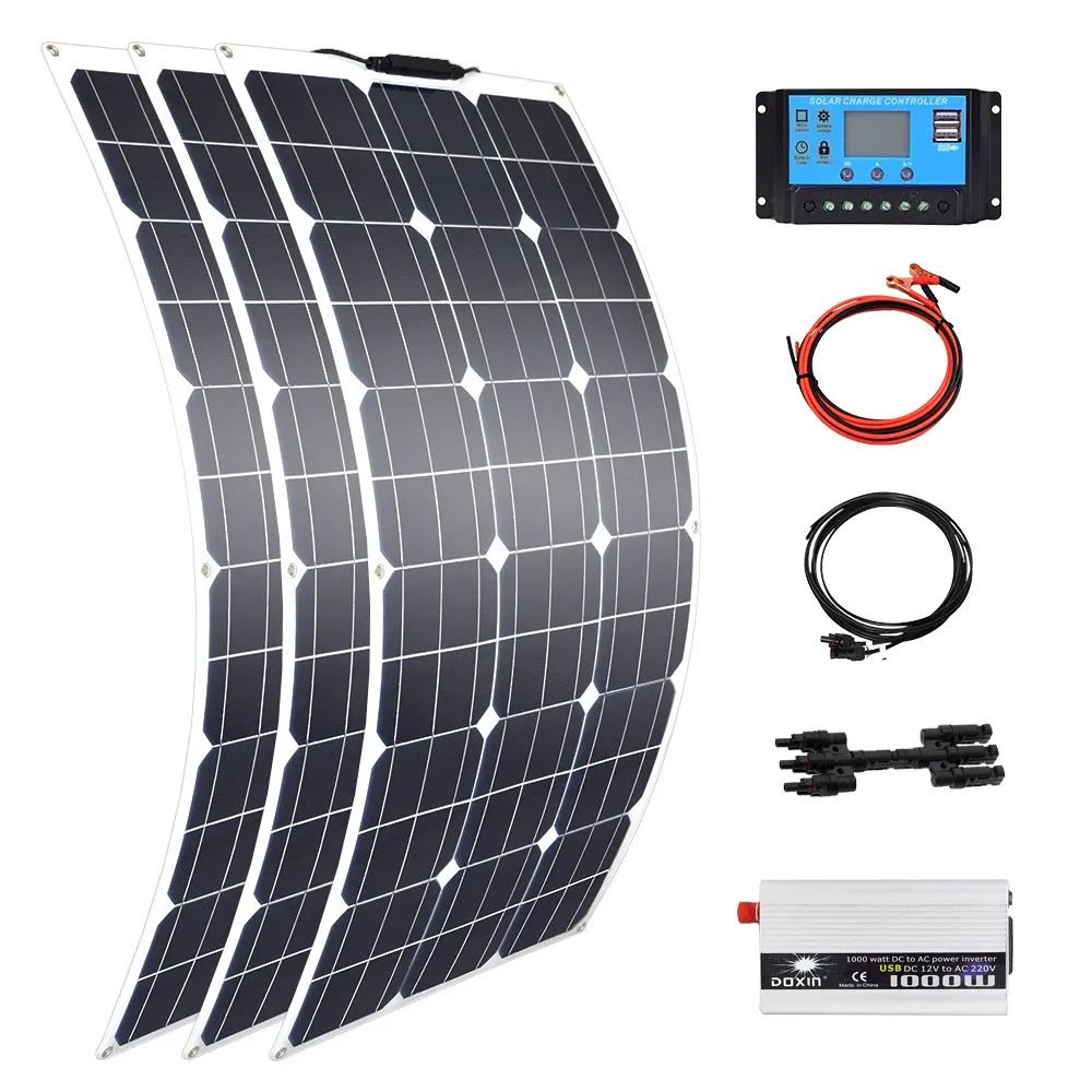 Solar 110V 220V لوحة شمسية مرنة 12V 100W 200W 300W عالية الجودة Solarpanel Kit 1000W العاكس المطبقة على سفن السفن سباحة