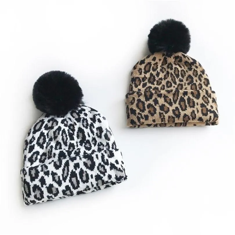 Beanie/Skull Caps Beanieskl Caps Moda Bambino Inverno Leopardo Stampato Bambini Cappello a maglia Autunno e Cloghet Caldo Sklies Ragazzo Ragazza Viaggio Dh7Le