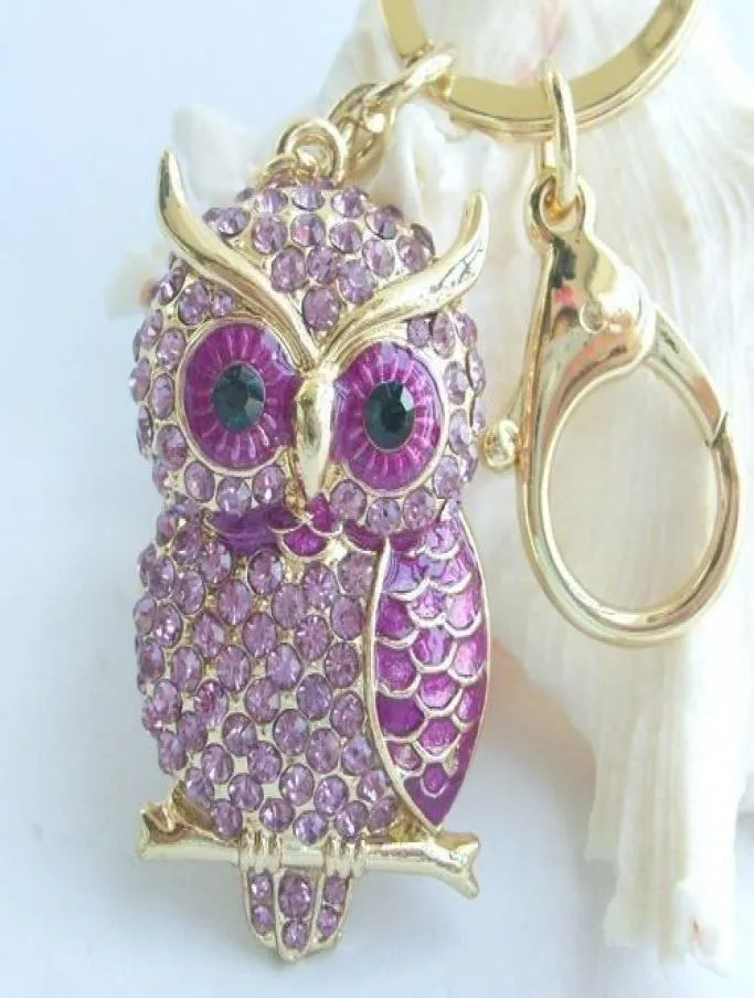 Charming Bird Owl Key Chain w Purple Rhinestone Crystals KPY03502C12509424