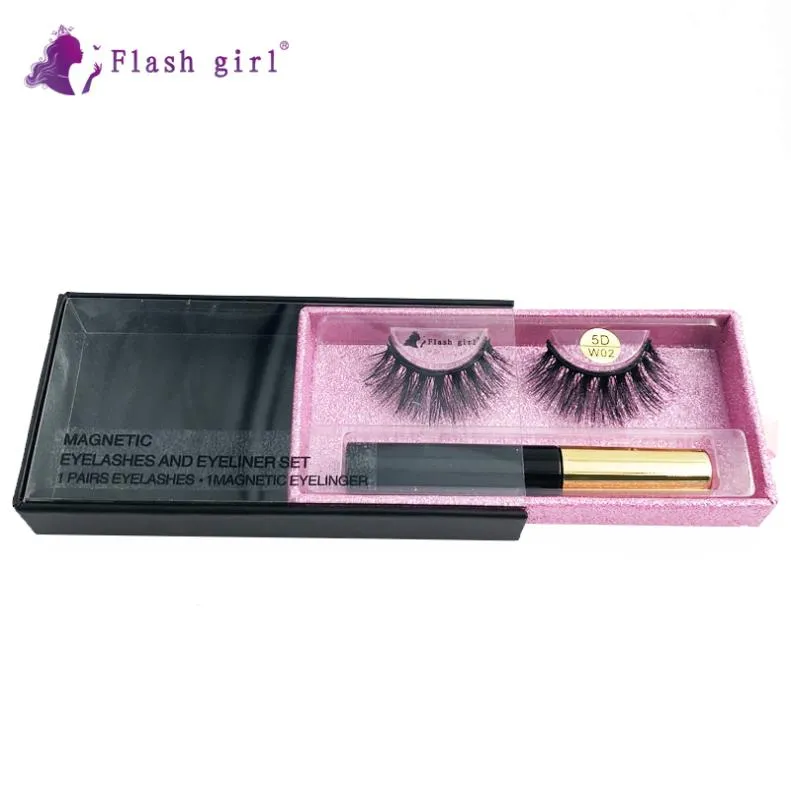 Flash girl Haute qualité 1 paire de cils magnétiques en vison 5D boîte de luxe Eyeliner liquide magnétique faux cils magnétiques et pince à épiler 5343076