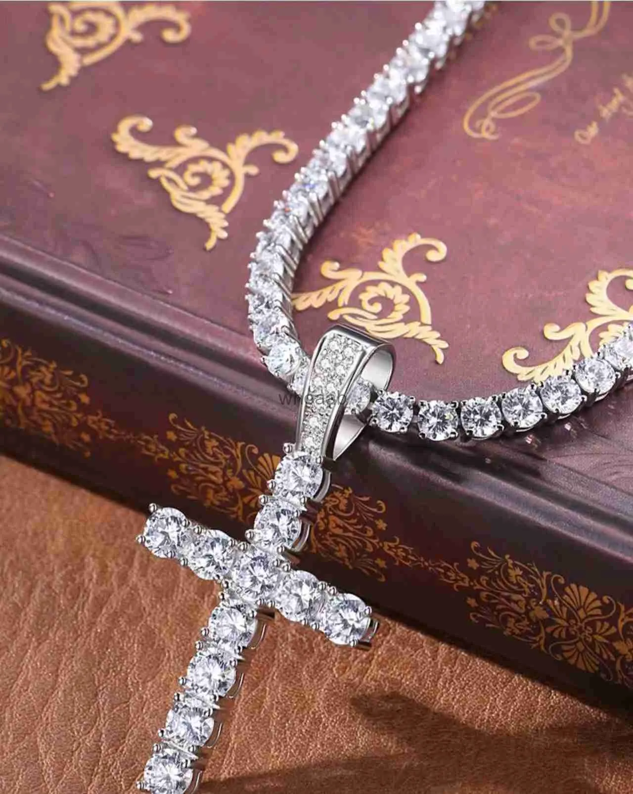 Necklaces Cross Necklace 4mm 5mm Vvs Moissanite Tennis Silver Women Men Jewelry 240228