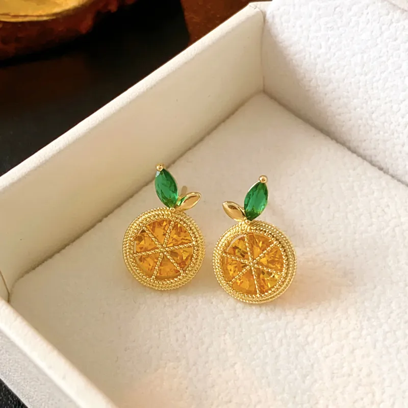 Ny Silver Needle Fresh Sweet Lemon Earrings Creative Design Ear Studs Minority All-Match High-klass örhängen Partihandel