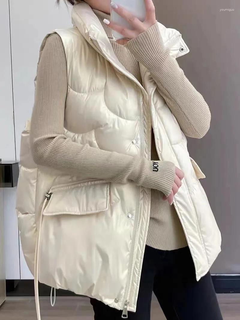 Gilets pour femmes 2024 épais coton gilet femmes vêtements d'hiver gilet lâche et mince col montant mode style occidental