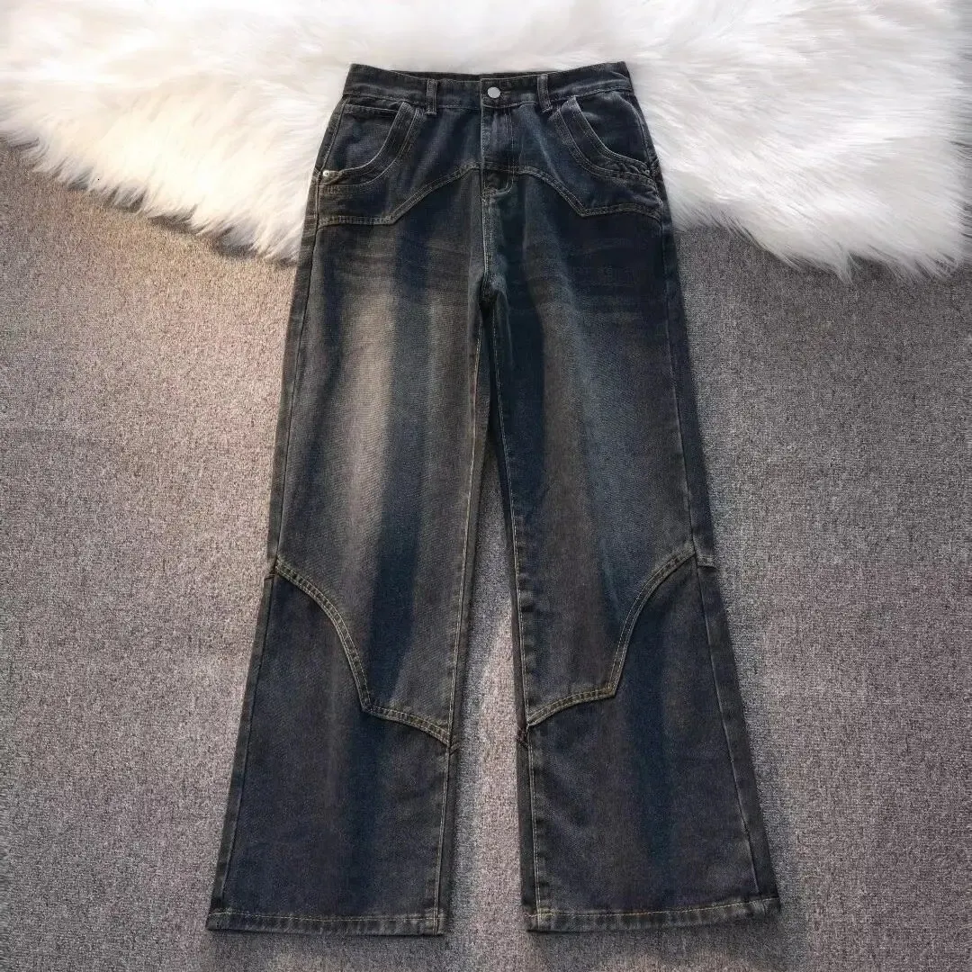 Straattrend gepersonaliseerde retro jeans met hoge taille in Amerikaanse stijl voor heren en dames losse casual broek met wijde pijpen en rechte pijpen 240219