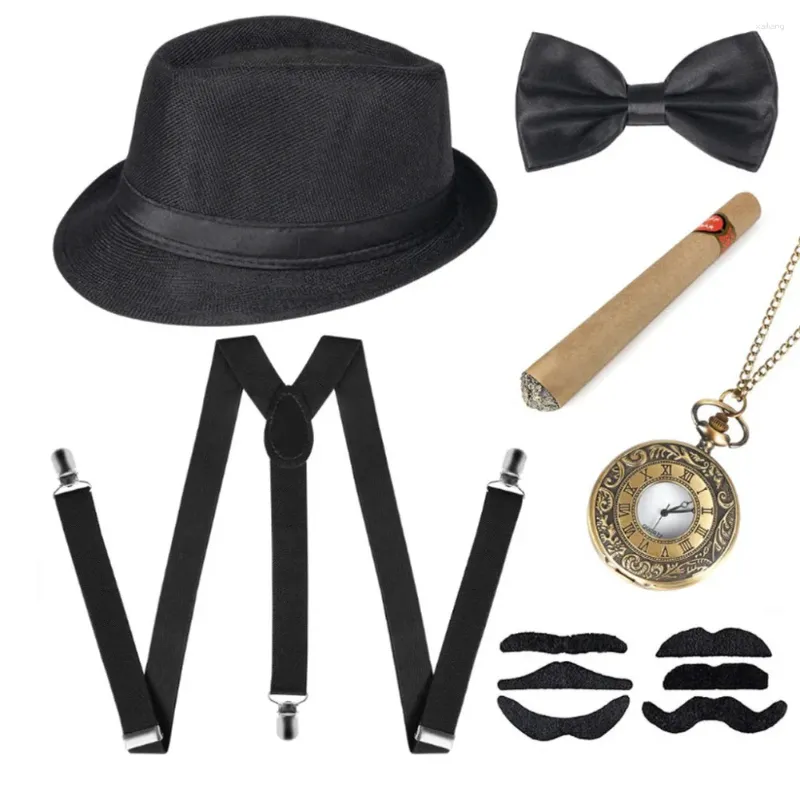 Berets 1920s Old Man Costume Set For Kids Hat Pocket Watch Beard Suspenders Bow Tie Cosplay Props Stage Performance