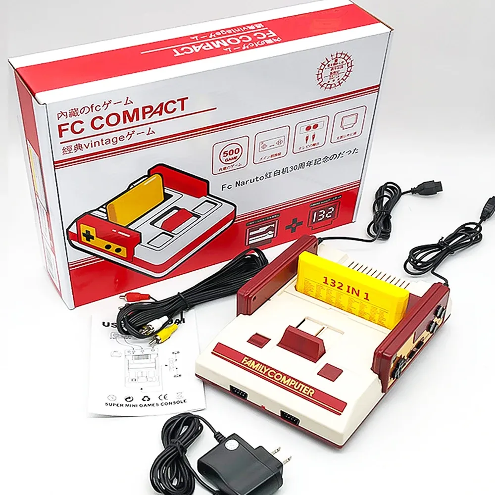 Players 2022 New FC Retro Game Console AVOut 8Bit Builtin 632 Games Red and White With EU Plug/US Plug