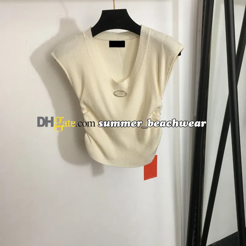 Women Slim Fit Knit Vest Designer Pleated Sleeveless Knit Tops Diamond Encrusted Knit Vest Summer Casual Knit Sweatshirt Tanks Tees