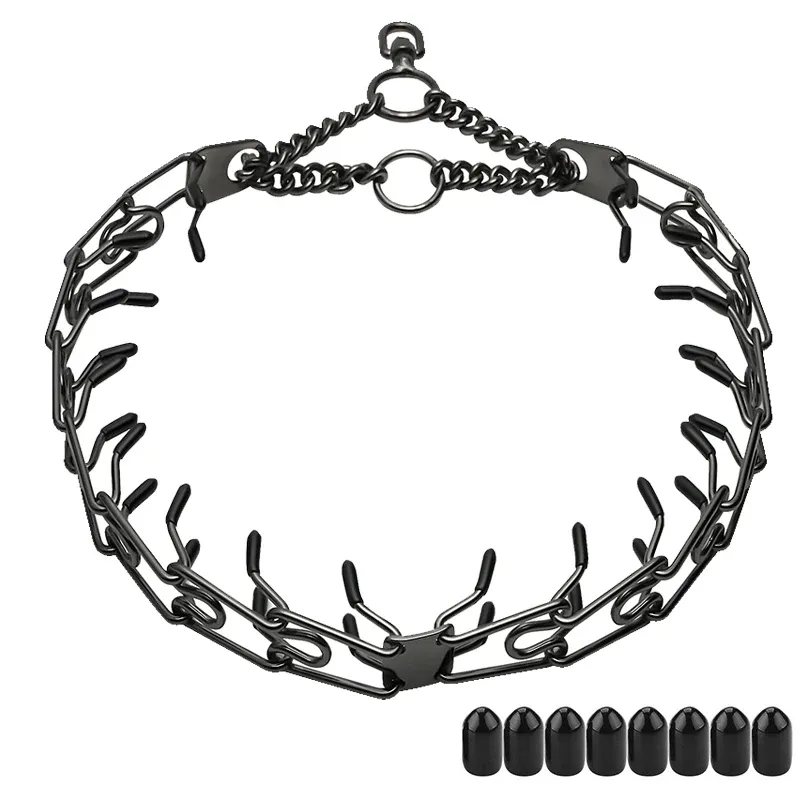 Colares de treinar cães de metal colar de gola removível Cadeia de link para animais de estimação ajustável colar de pico de aço inoxidável com ponta de borracha confortável