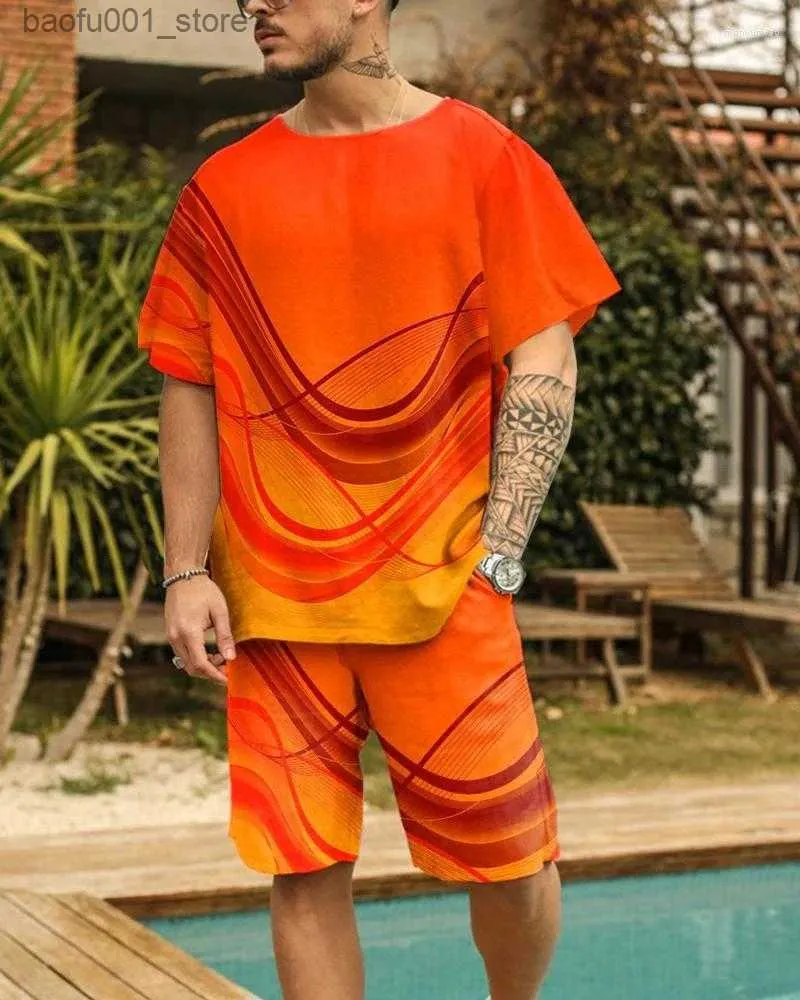 Herrspårar Mens Tracksuits Summer 3D Digital Printing Streetwear Men Set Tracksuit Overdimased Casual T-shirt Shorts Sportwear Clothing Fashion Suit Q240228