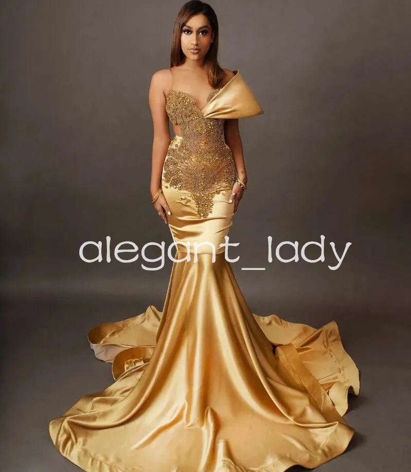 Gold Sparkly Mermaid Long Prom Dresses for Women 2024 Luxury Diamond Crystal Sheer Mesh Evening Gown vestidos de festa