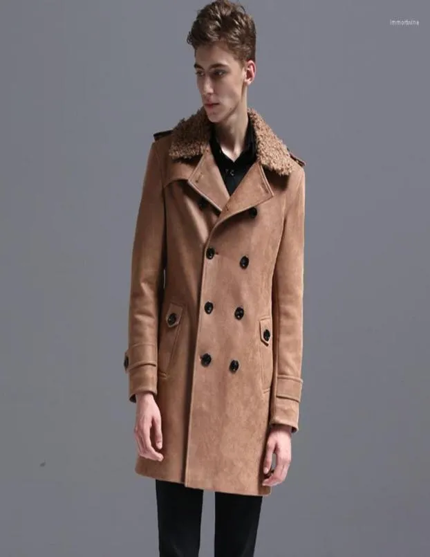 Men039s Trench Coats Suede Leather Coat Men Windbreaker Warm Winter Cloak Mens Long Plus Size 5xl 6xl Male Overcoat Korean Styl6275743