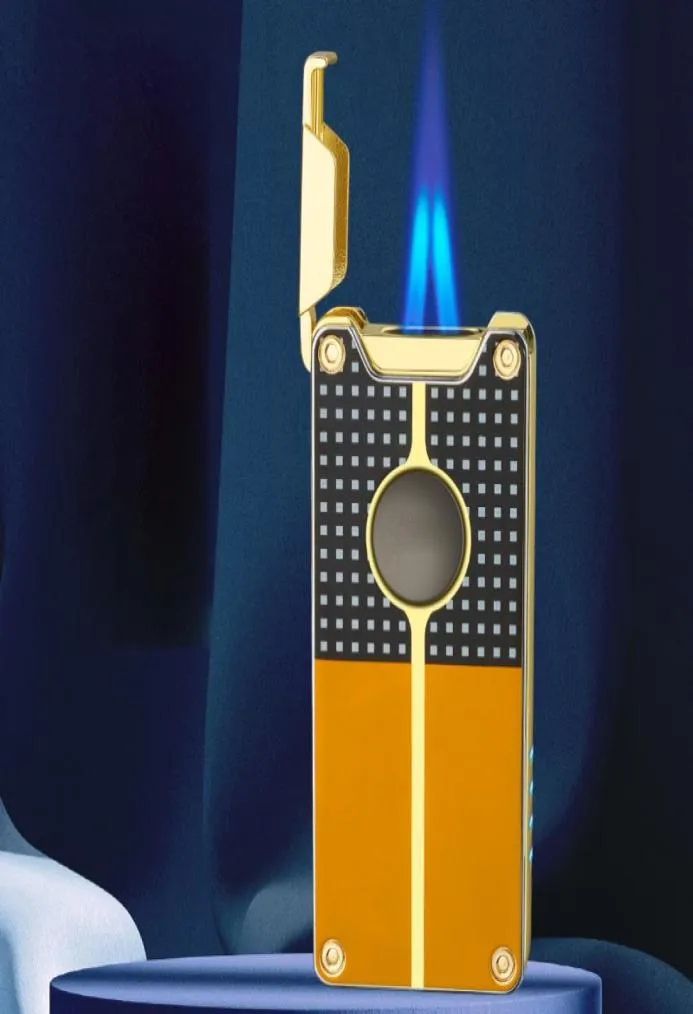 Neues winddichtes Metall-Elektrorohr-Zigarrenfeuerzeug USB-Doppelstrahl-Gasfeuerzeug-Taschenlampe Turbo-Feuerzeug Butan-Nachfüllung Aufladbare Gadgets fo4761068