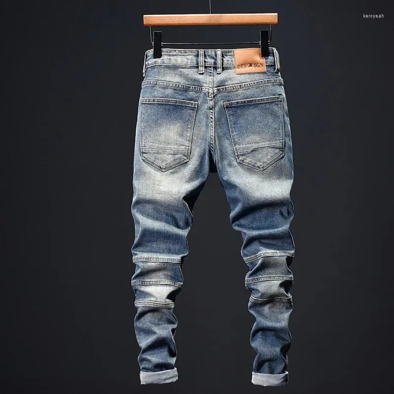 Jeans da uomo 2024 Locomotiva Stile Personalità Tendenza Sottile Micro Elastico Retro Distressed Piedi da moto Tridimensionale Skinny Lungo