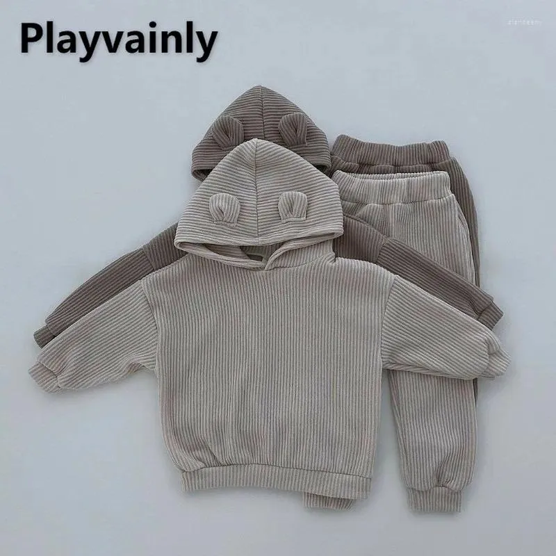 Ensembles de vêtements Style coréen printemps automne fille garçon mignon 2 pièces ensemble solide à manches longues sweats à capuche pantalons décontractés enfants vêtements E23243