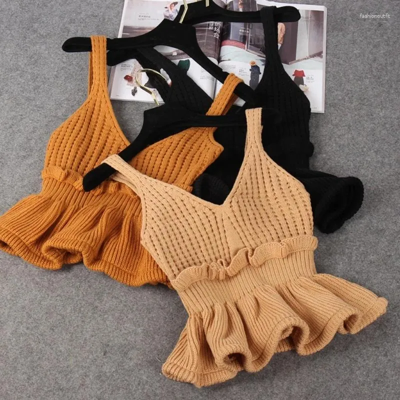 Women's T Shirts Women Knit Crochet V Neck Vest Cami For Tank Crop Tops Shirt Ruf N7YF