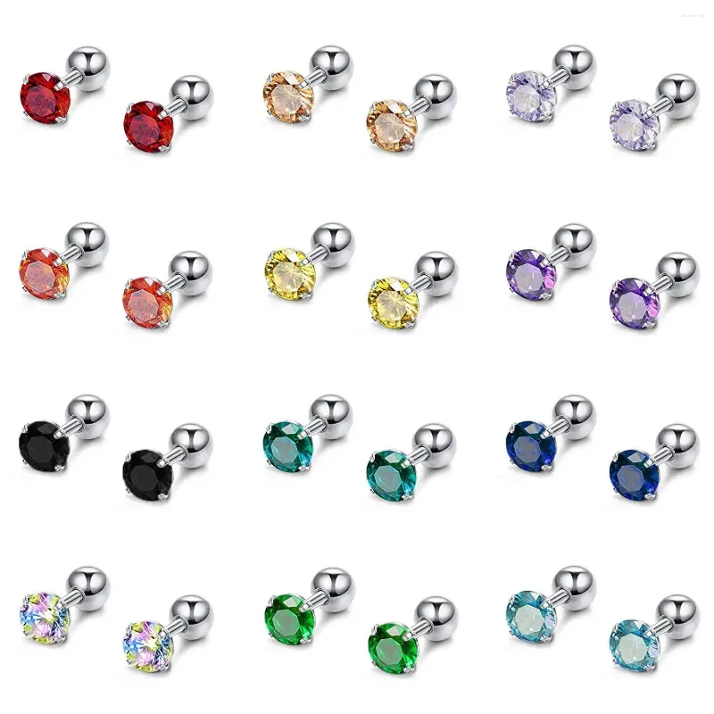 Orecchini a lobo 1 paio CZ Orecchio Colori misti Set di cartilagine Acciaio inossidabile Borchie a forma di bilanciere Helix Tragus Piercing 2-8mm