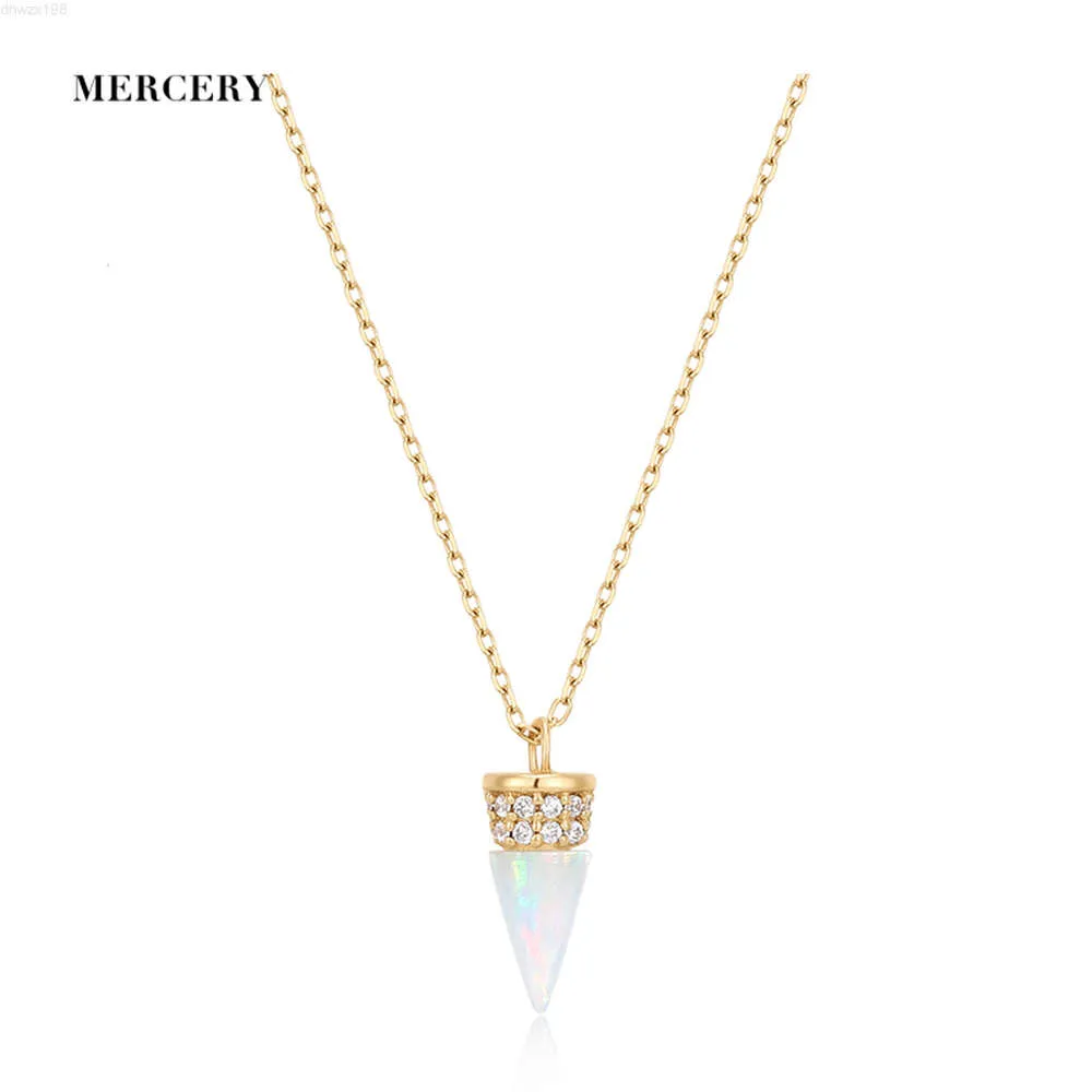 Mercery Wholesale 14k Real Gold Chain Charm Jewelry Gemstone Natural Diamond Opal Energy Healing Bullet Stone Pendant Necklace