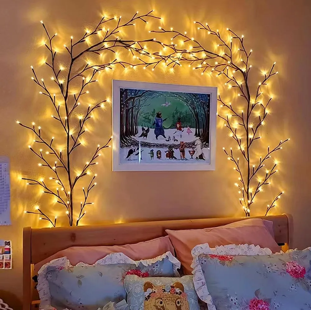 Nocne oddziały Light -LED Vines 144 LED Rattan Fairy Lamp Dekoracja modelowania światła na Boże Narodzenie/Halloweenowe dekorację